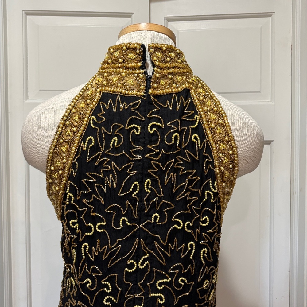 Adrianna Papell sz 12 black 100% silk evening dress with gold sequins and beads - Picture 11 of 14